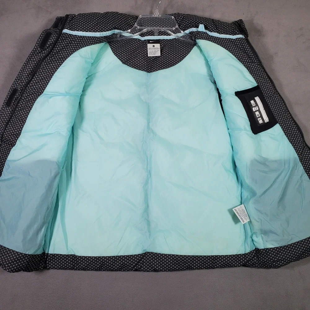 Nike Puffer Vest Girls L 14/16 Gray All Over Star Print Full Zip Winter Gorpcore